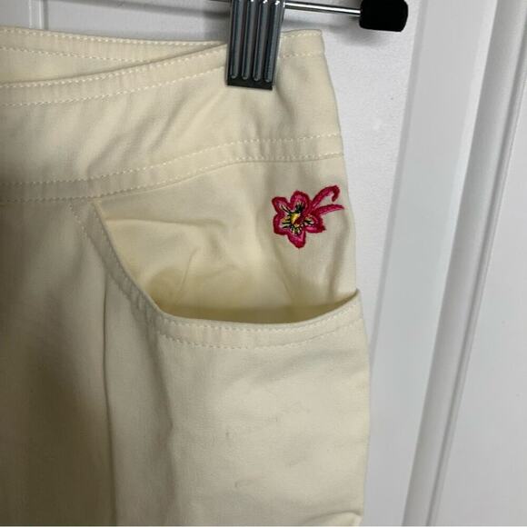 Escada floral Hawaii tropical embroidered‎ pleated front white pants size 26 - Picture 7 of 11